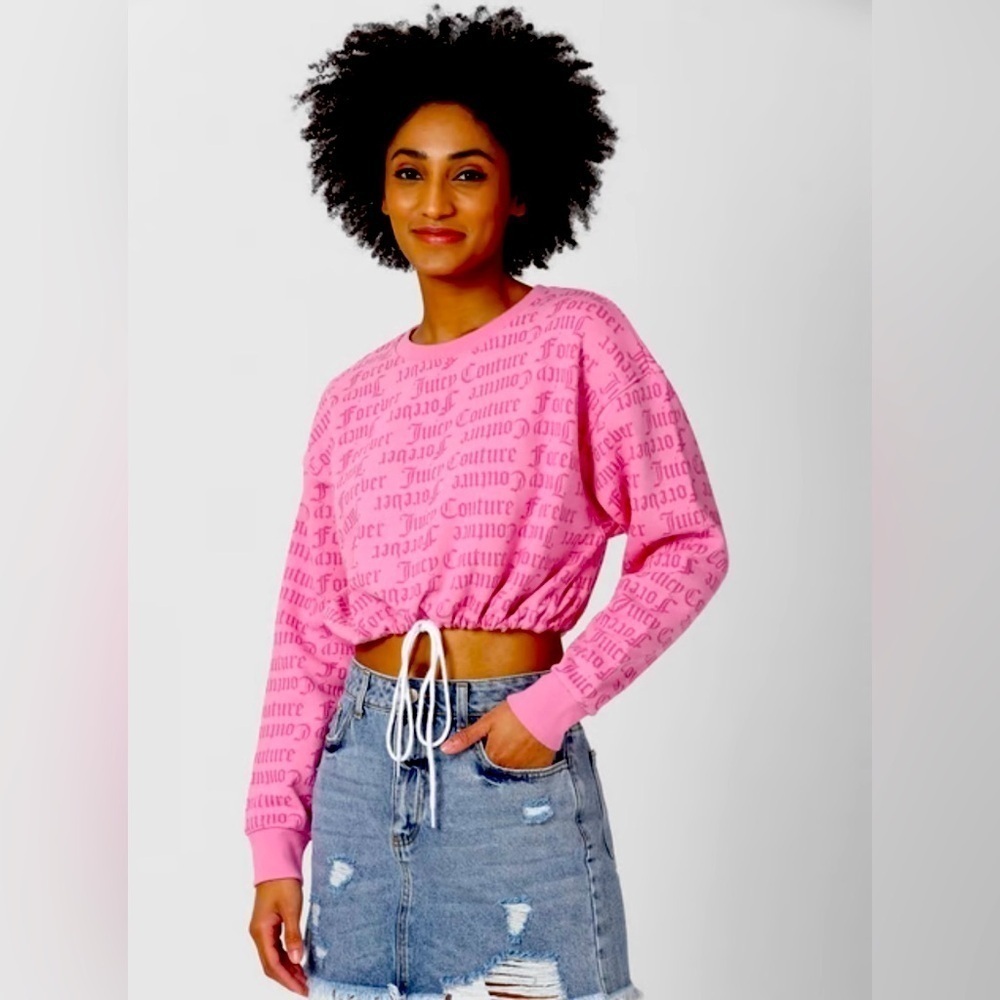 Juicy Couture Forever 21 Crop Sweatshirt L Pink Long Sleeve Drawstring Casual